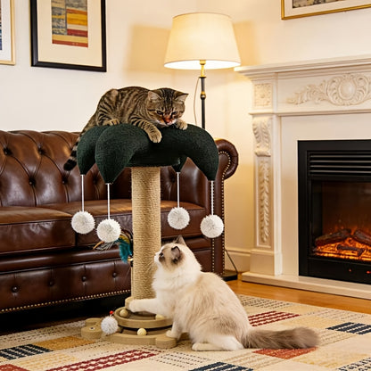 Cat Scratching Post Sisal Vertical Clown Hat Design, Wear-Resistant Cat Scratch Board with Cat Climbing Frame & Teaser Toy