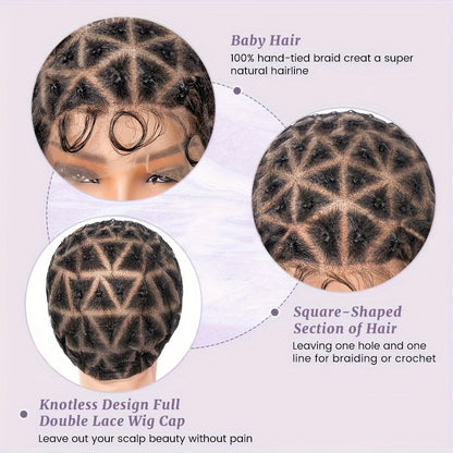 Braided Wig Cap Double Full Lace with Baby Hair Glueless Breathable Adjustable 22 Inch | 81-120 Sections Goddess Box Braid Faux Locs Passion