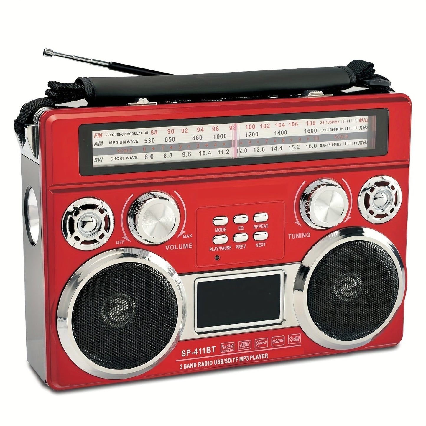 Solar Powered Bluetooth Radio Retro Portable AM FM SW with LED Flashlight, TF SD USB AUX MP3 Playback