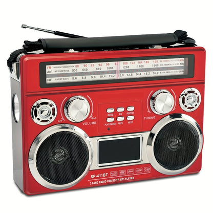Solar Powered Bluetooth Radio Retro Portable AM FM SW with LED Flashlight, TF SD USB AUX MP3 Playback