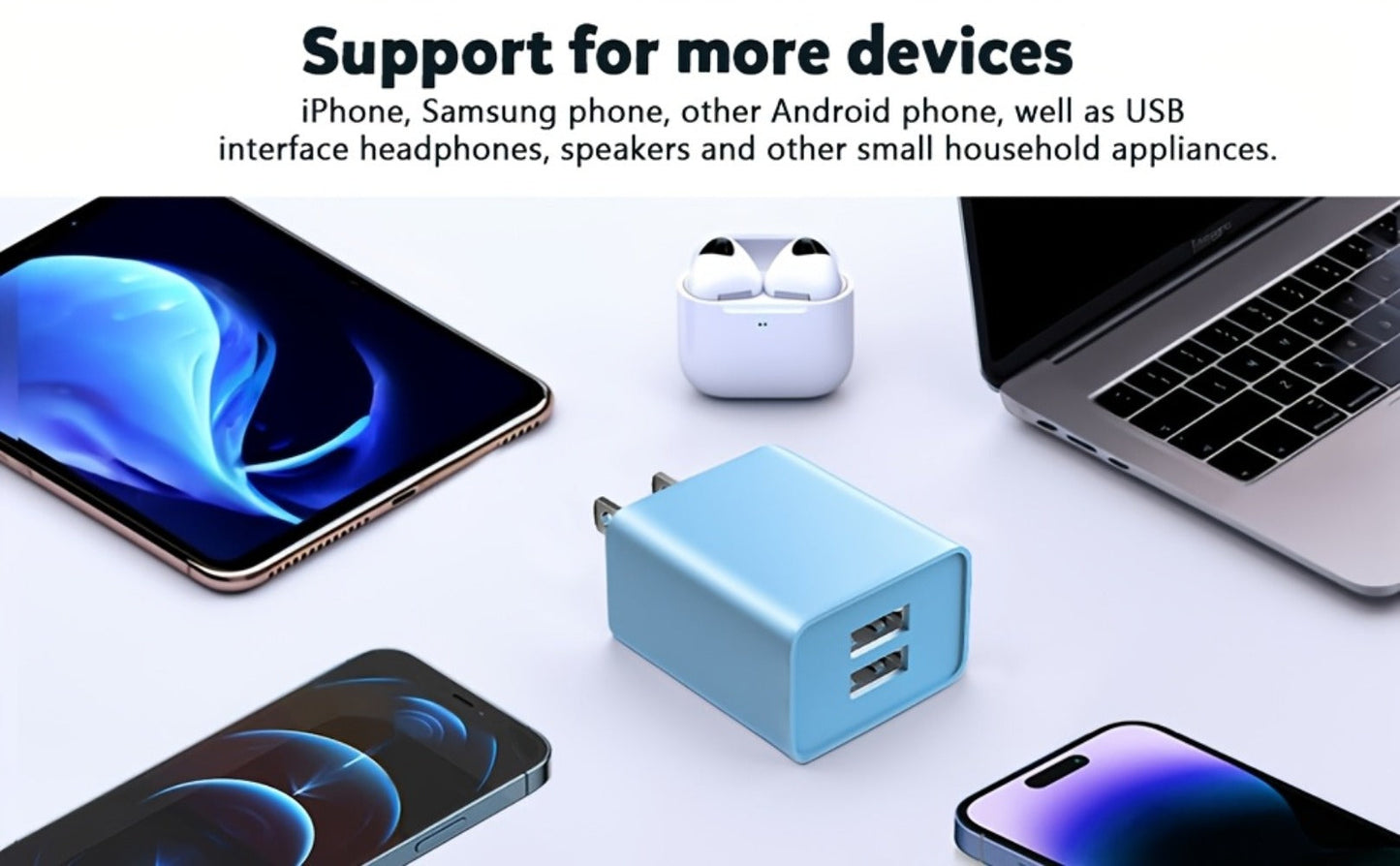 USB Wall Charger Cube Multi-Pack 2/3/4-Pack Dual Port 5V 2.1A with Short Circuit Protection
