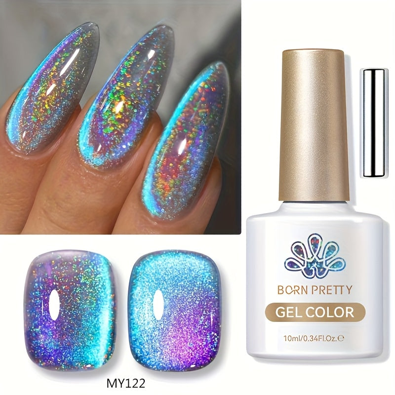 Gel Nail Polish in 10ml 9D Holographic Rainbow Cat-Eye with Magnetic Swirl and UV/LED Cure
