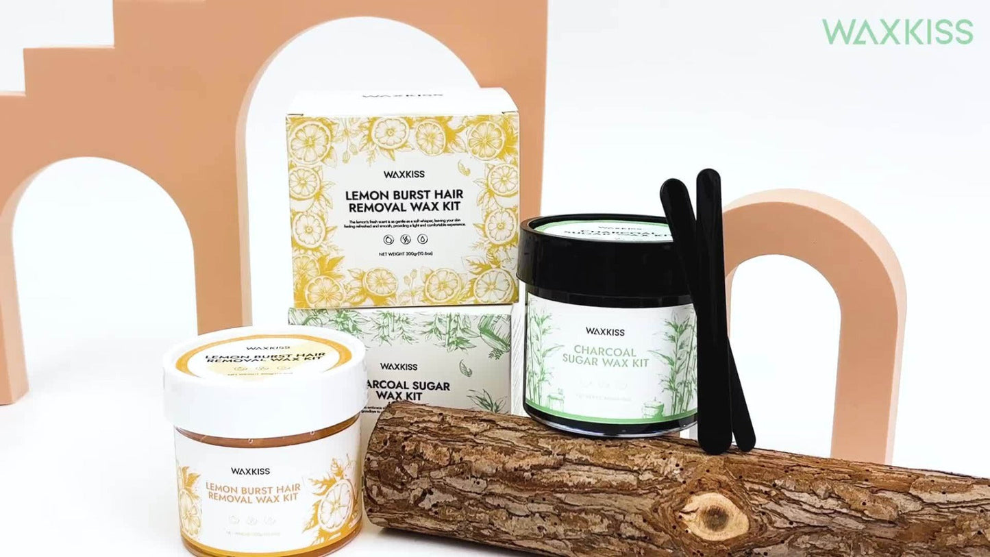 Sugar Wax Hair Removal Kit 300g – Gentle Soft Wax with Strips & Sticks for Body Hair Removal, Lemon or Activated Carbon Formula