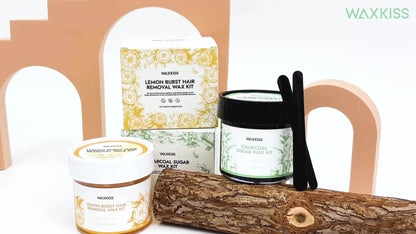 Sugar Wax Hair Removal Kit 300g – Gentle Soft Wax with Strips & Sticks for Body Hair Removal, Lemon or Activated Carbon Formula