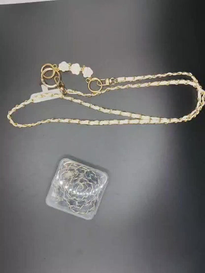 Crossbody Phone Strap Long Chain Pearl Camellia Metal Charm Elegant Lanyard for Women Girls