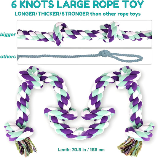 Rope Dog Toy 6-Knot Tug of War Chew Toy for Large Dogs – Heavy Duty Teeth Cleaning Rope Bone Toy for Aggressive Chewers