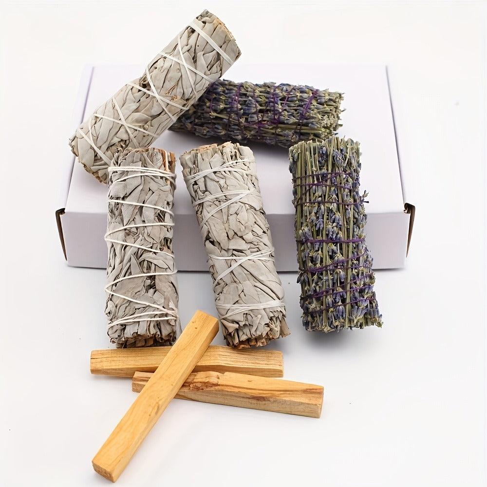 Smudge Sticks Gift Set - White Sage, Lavender & Palo Santo Hand-Tied Cleansing Bundle for Meditation