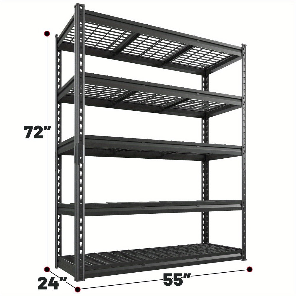 5 Tier Metal Shelving Unit Adjustable Up to for Garage Workshop Commercial Storage Rack No Bolt Easy Assembly Black