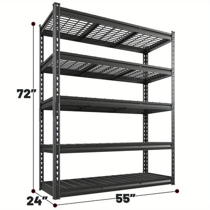 5 Tier Metal Shelving Unit Adjustable Up to for Garage Workshop Commercial Storage Rack No Bolt Easy Assembly Black