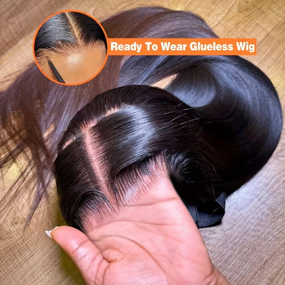 Wig Bone-Straight Glueless Human Hair in Natural Black, 10-34 Inch Options with Pre-Cut 6x4.5 Lace