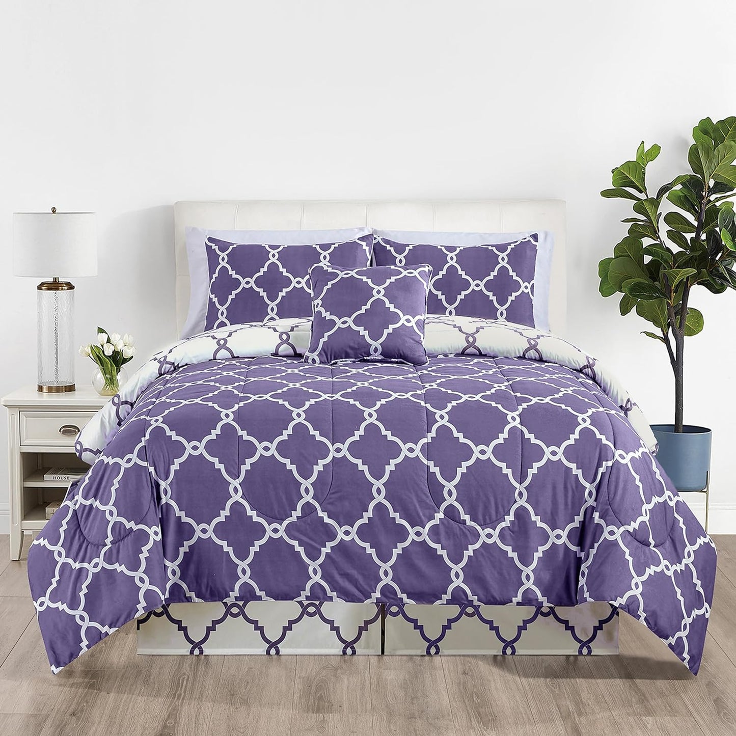 5-Piece Comforter Set, Down Alternative Reversible Quilted Bedding with Bed Skirt & Pillow Shams
