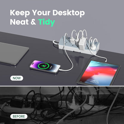 Power Strip Desk Clamp 12-in-1 with 6 AC Outlets, 4 USB-A, Dual PD 20W USB-C and 1800J Surge Rating