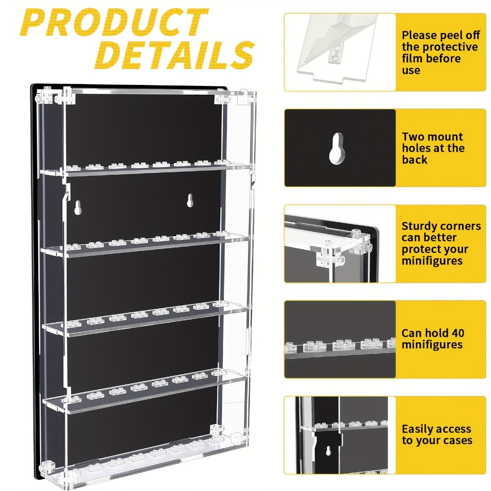 Wall Mounted Display Case 5-Tier for 40 Figurines Clear Acrylic Showcase with Built-In Stands & Mounting Hardware for Action Figures Funko