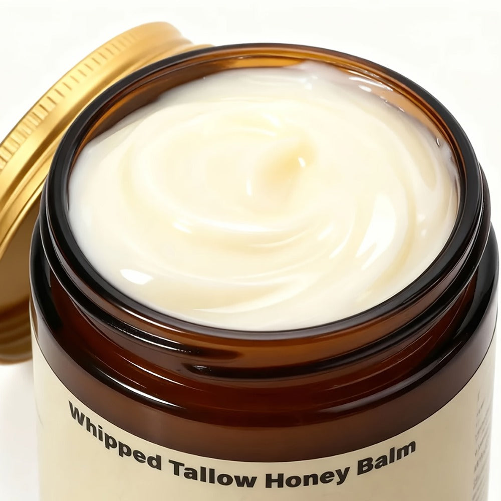 Body Cream Two-Pack 120g Whipped Tallow Honey Balm Jars with Gold Lids for Face Hands and External Body Use