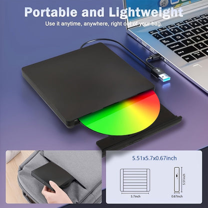 7-in-1 External DVD Drive USB 3.0 with 4 USB Ports & Dual TF/SD Card Reader - High-Speed CD/DVD Burner for Laptop Mac PC