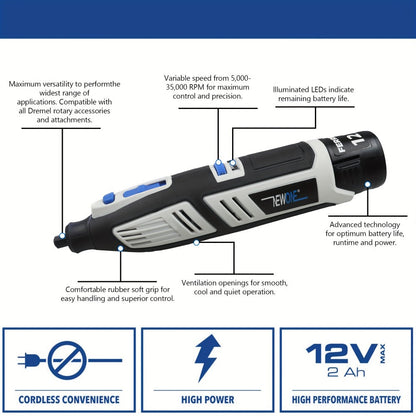 Power Tools NEWONE 12V Cordless Rotary Tool Kit with 2.0Ah Battery, Six Speeds and 48 Piece Accessories