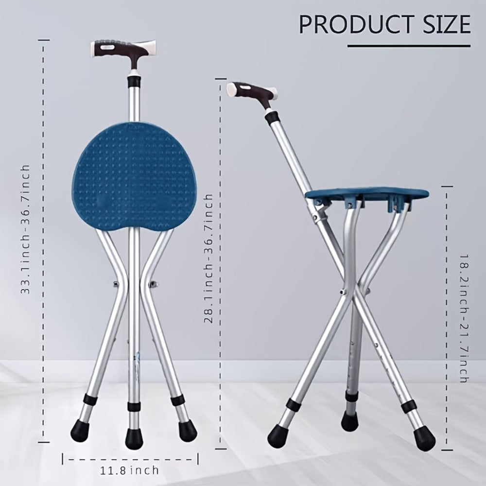 Folding Cane with Seat, LED Light Telescopic Walking Stick with Height Adjustment & Frosted Handle