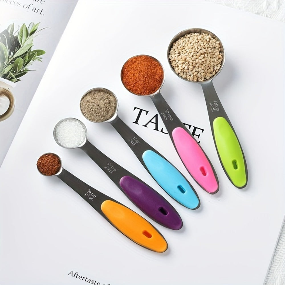 Stainless Steel Measuring Cups and Spoons Set 5pcs with Silicone Handle – Baking & Cooking Kitchen Measurement Tools