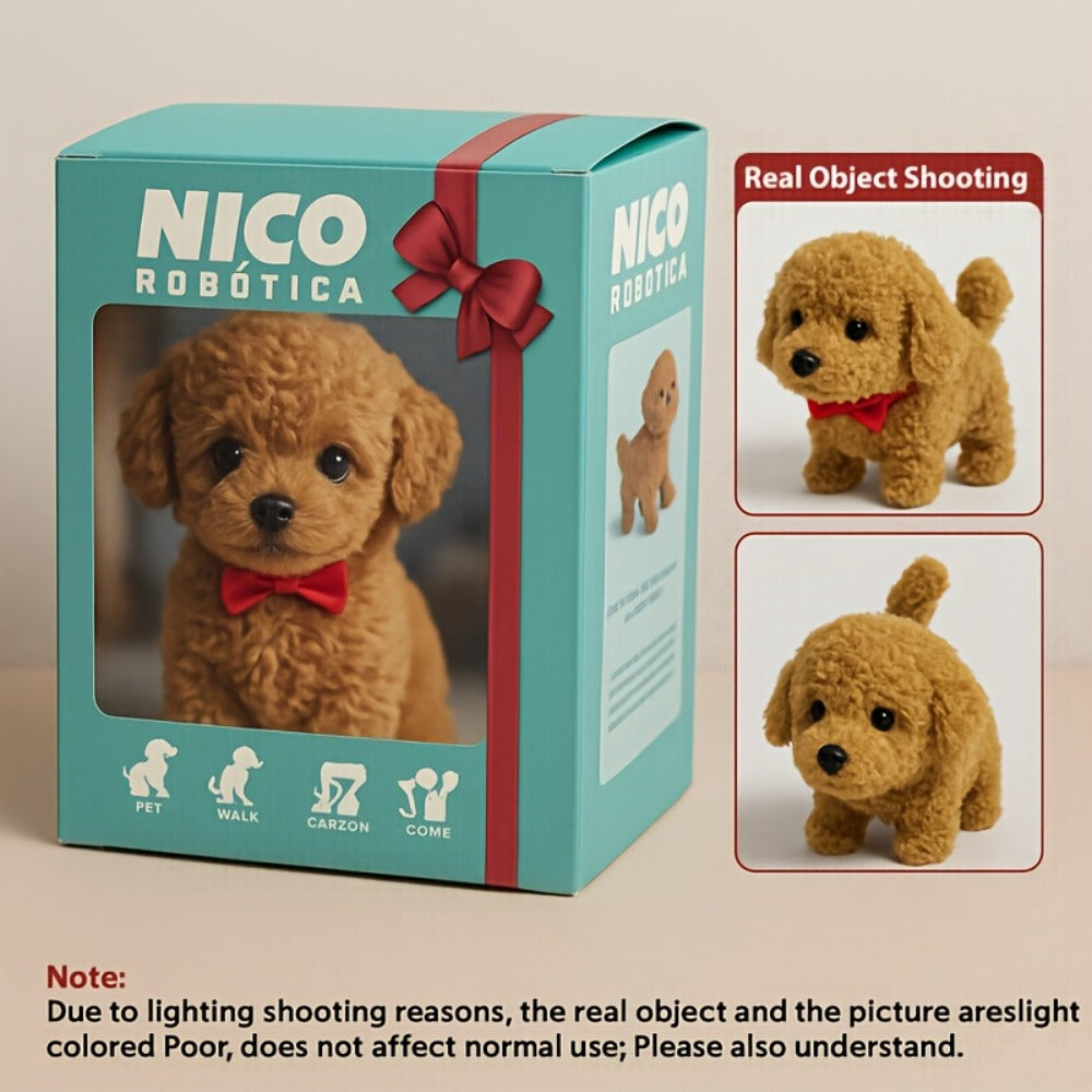 Electronic Plush Puppy Toy Walks Barks Wags Tail, Realistic Robotic Teddy Poodle Dog Stuffed Animal with Gift Box for Kids Toddlers