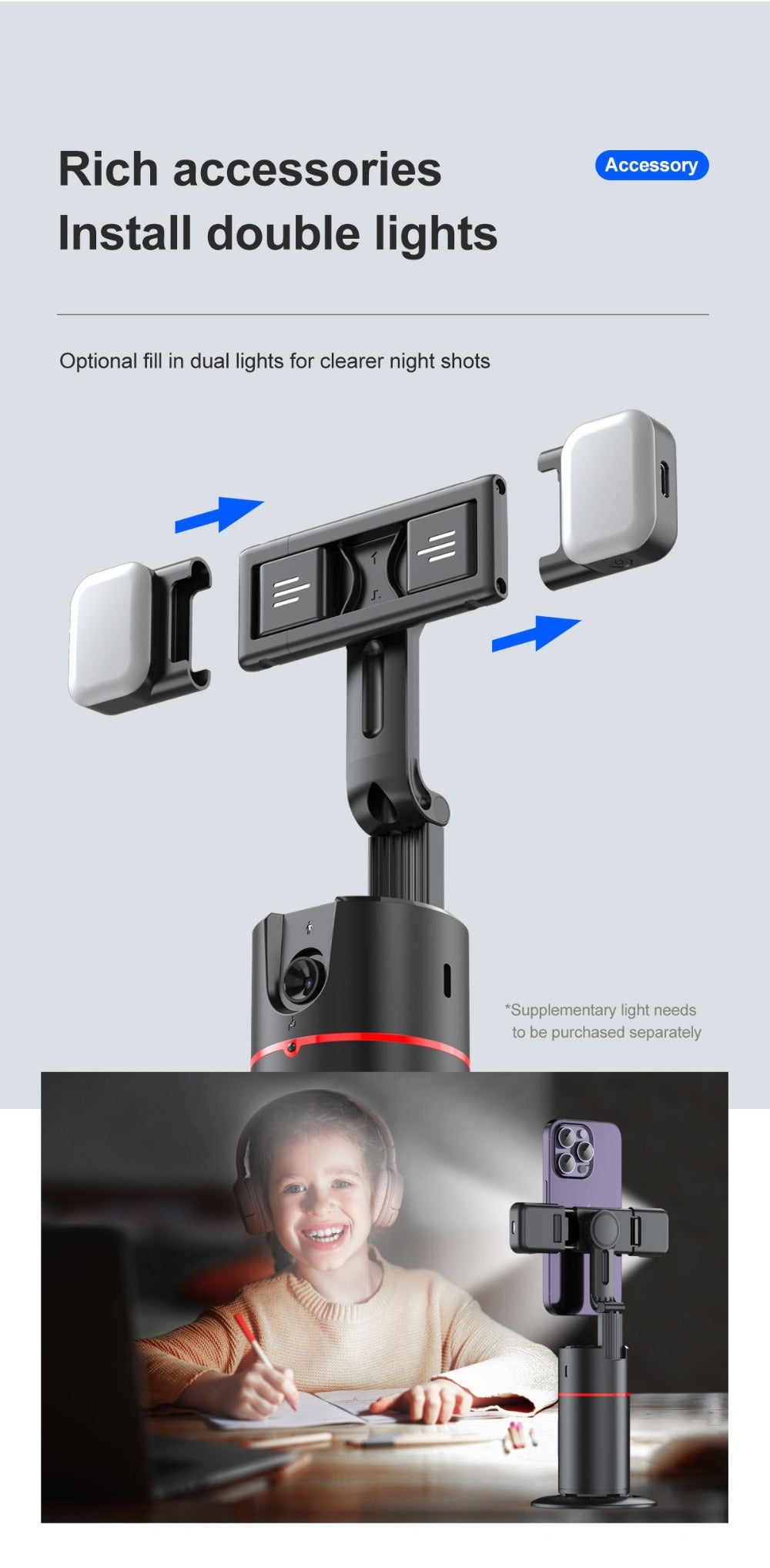 Gesture Control Auto Face Tracking Tripod with 360° Rotation & Wireless Remote No App Required