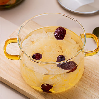 1.6L Transparent Glass Cooking Pot with Lid and Green or Yellow Side Handles for Soup, Noodles and Milk