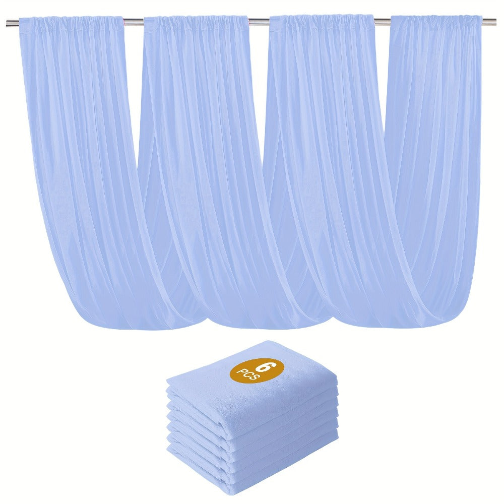 6-Pack Chiffon Ceiling Drapes for Wedding 63x118in – Sheer Polyester Backdrop Curtains with Rod Pockets for Wedding Arch, Party Stage