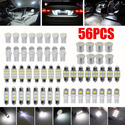 Car LED Interior Light Bulb Kit 56PCS 12V T10 Universal Fit | Map Dome Reading License Plate Luggage Compartment LED Replacement Bulbs