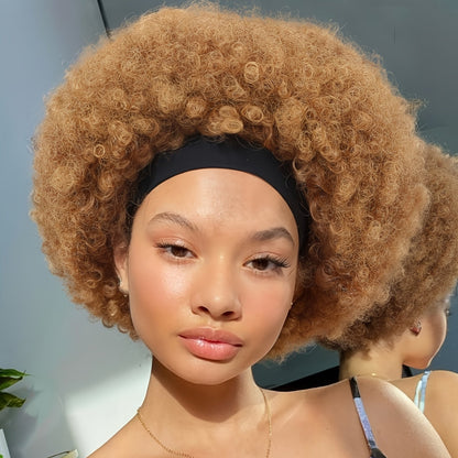Afro Curly Headband Wig for Women Short Kinky Curly 180% Density – No Lace No Glue Synthetic Wig with Attached Headband, Heat Resistant