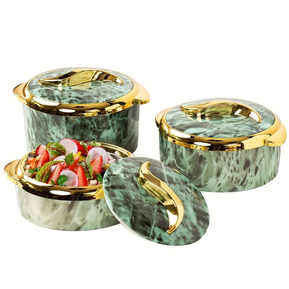 Insulated Casserole Dish Set 3-Piece Thermal Food Warmer with Lids, Stainless Steel Serving Bowls for Hot & Cold Food