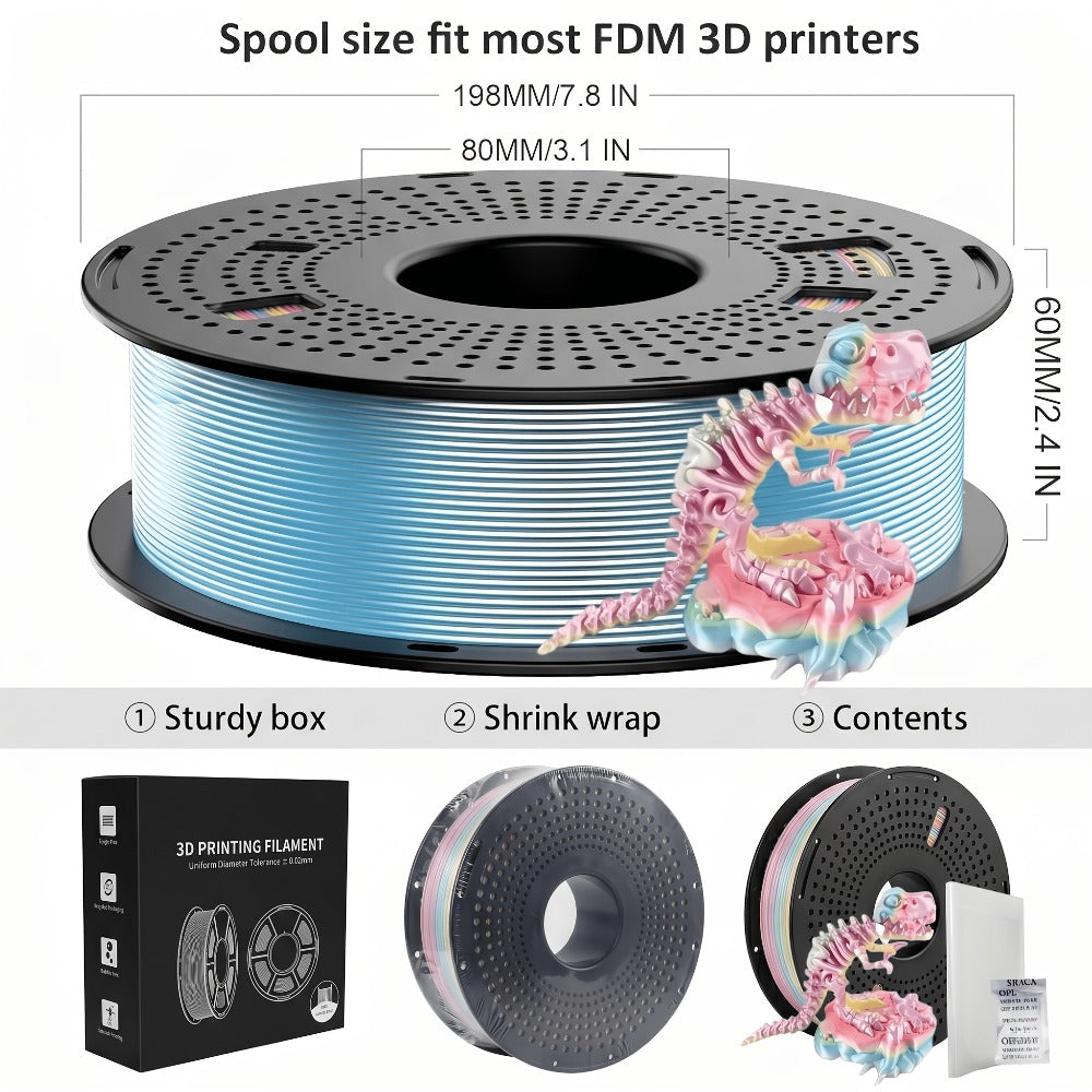 3D Printer Filament Airok Silk PLA 1.75mm 1kg Spool with Ten Glossy Solid, Dual-Color and Rainbow Options