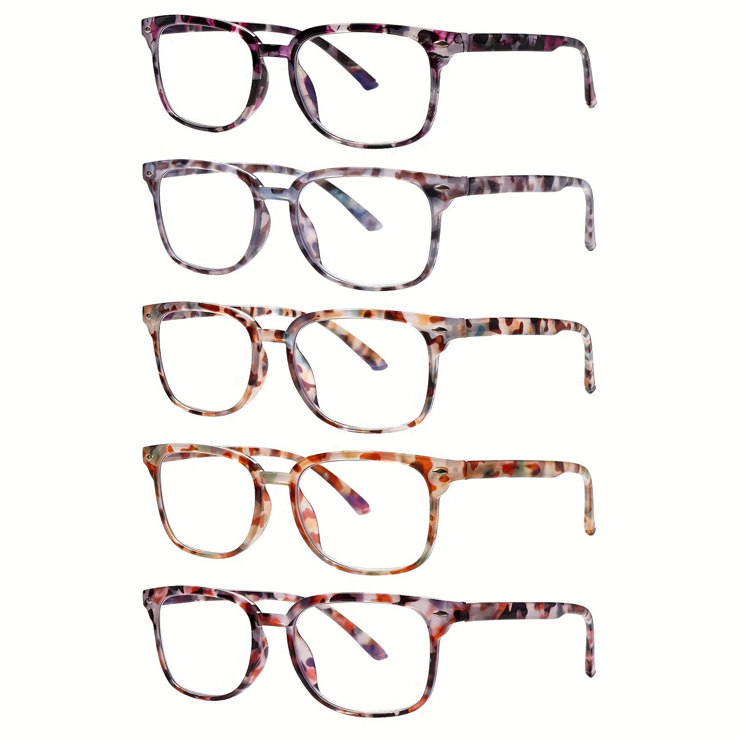 Reading Glasses – Five-Pair Multicolor Reader Set with Adjustable Spring Hinges with Multiple Strength and Color Options