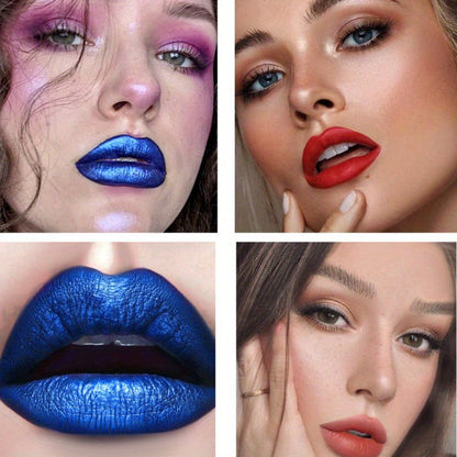 Matte Velvet Lip Stain Set 6 Colors Waterproof Smudge-Proof, Metallic Blue Cobalt Bold Shades Vegan Lip Gloss for All Skin Tones