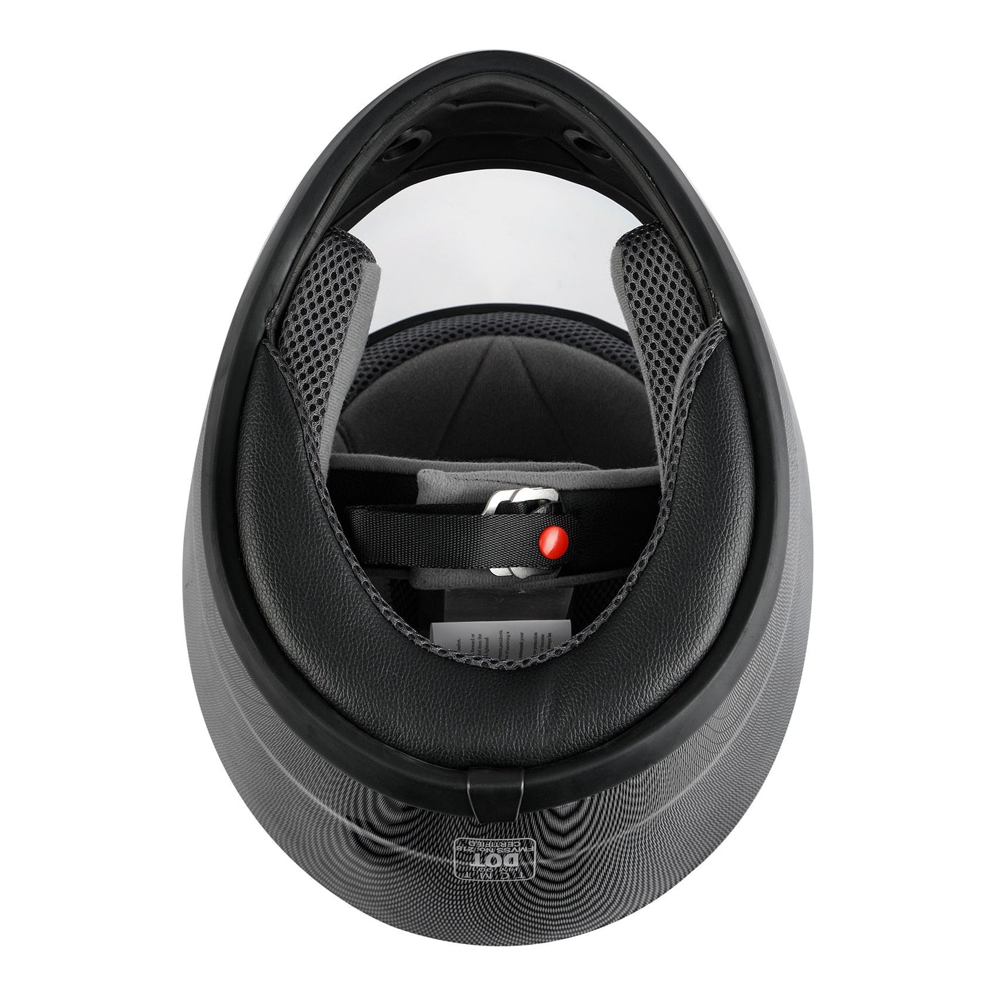 Motorcycle Helmet TCMT Full-Face Black Shell with Clear Shield, S-XL Size Chart, Interior Padding and Rear Vents