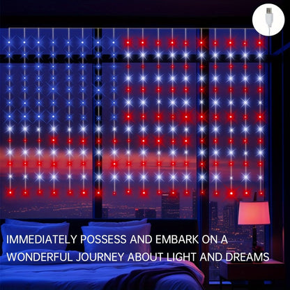 American Flag LED Curtain Lights 242 LEDs USB Powered, 4th of July Patriotic Decorations for Home Porch Garden Courtyard