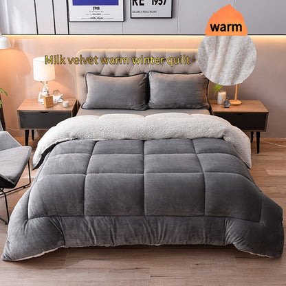 Reversible Milk Velvet Comforter Soft Quilted Blanket 100% Polyester Plush Fleece Bedding All Season Machine Washable for Home Hotel Queen