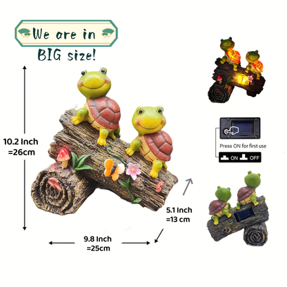 Solar Garden Turtle Statue with 4 LED Lights IP44 Waterproof Resin Frog Face Turtle Figurine Outdoor Decor for Patio Lawn Yard Holiday