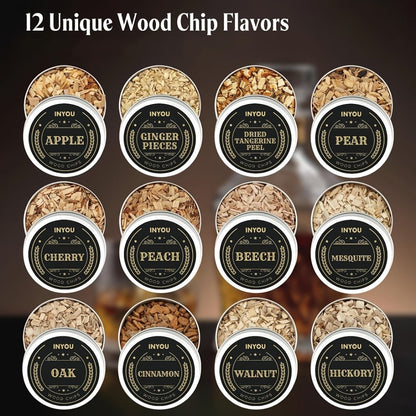 Whiskey Smoker Kit with Torch 26pcs - 12 Wood Chip Flavors, 3 Filters for Entryways, Bedrooms and Living Spaces