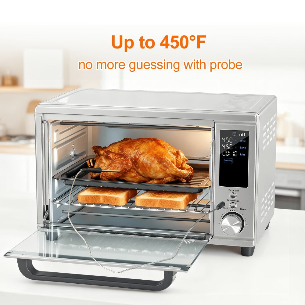 Air Fryer Toaster Oven Combo 29.6QT XL with Smart Probe, 12-in-1 Digital Countertop Oven, Stainless Steel