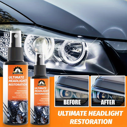 Car Headlight Polish Spray Bottle with Sponge Applicator for Manual Lens Surface Cleaning and Buffing