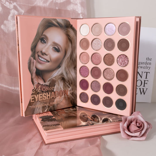 Eyeshadow Palette Book Style SHCOETY 4-in-11 Makeup Kit, 24-Color Eyeshadow + 6-Color Highlighter + 6-Color Blush + 7-Color Contour