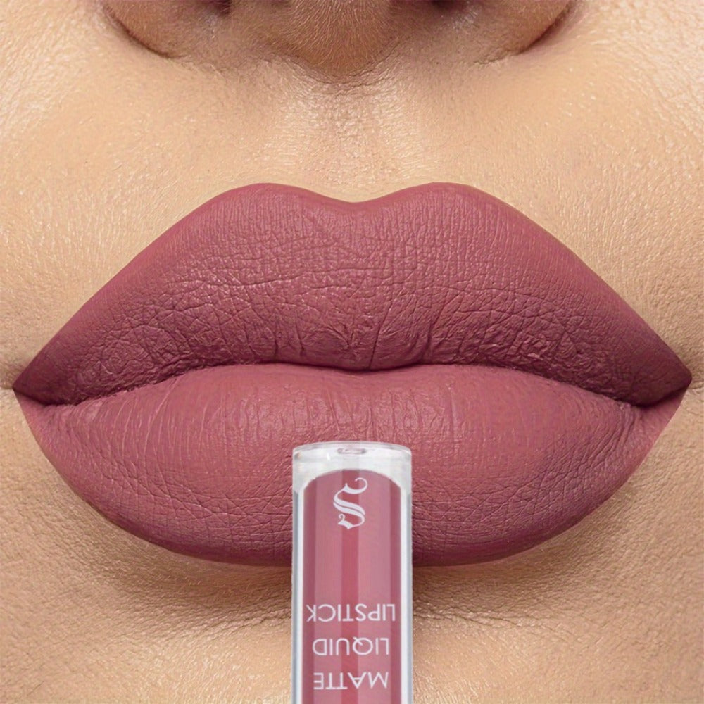 Bear Lip Glaze Set 3 Colors, Cute Bear Packaging Velvet Matte Waterproof Liquid Lipstick in Brown Pink & Red