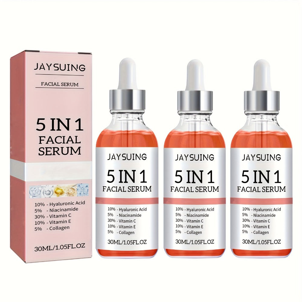 Facial Serum 5-in-1 with Hyaluronic Acid & Vitamin C, 3 Pack 30ml, Skin Care Serum for All Skin Types