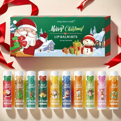 Moisturizing Lip Balm Set 10-Pack with Vitamin E – MISS FACTORX Natural Look Lipstick Collection for Women, Hydrating & Nourishing