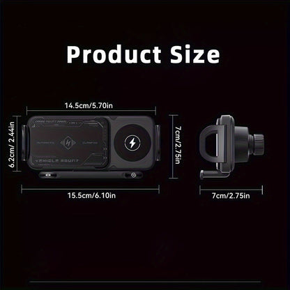 Dual-Coil Wireless Charging Car Mount with 15W Label, Fold-Screen Support and Three Configurations