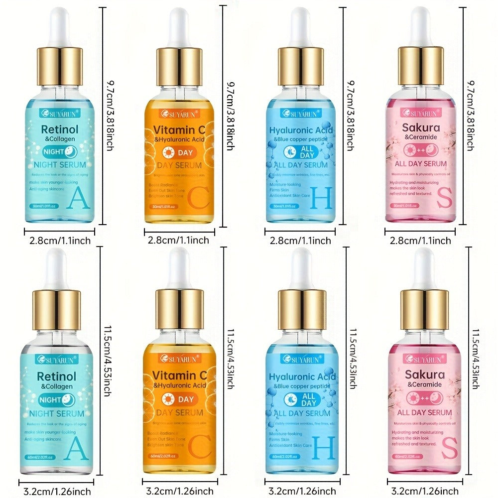 Face Serum Set 4-Piece Day & Night with Vitamin C Retinol Hyaluronic Acid Ceramide - Deep for Bath Time, Home Spa and Personal Care