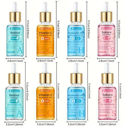 Face Serum Set 4-Piece Day & Night with Vitamin C Retinol Hyaluronic Acid Ceramide - Deep for Bath Time, Home Spa and Personal Care