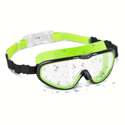 Youth Swimming Goggles with 5.51-Inch Clear Lens Frame, 18.8-25-Inch Adjustable Strap and Green or Green-Pink Options