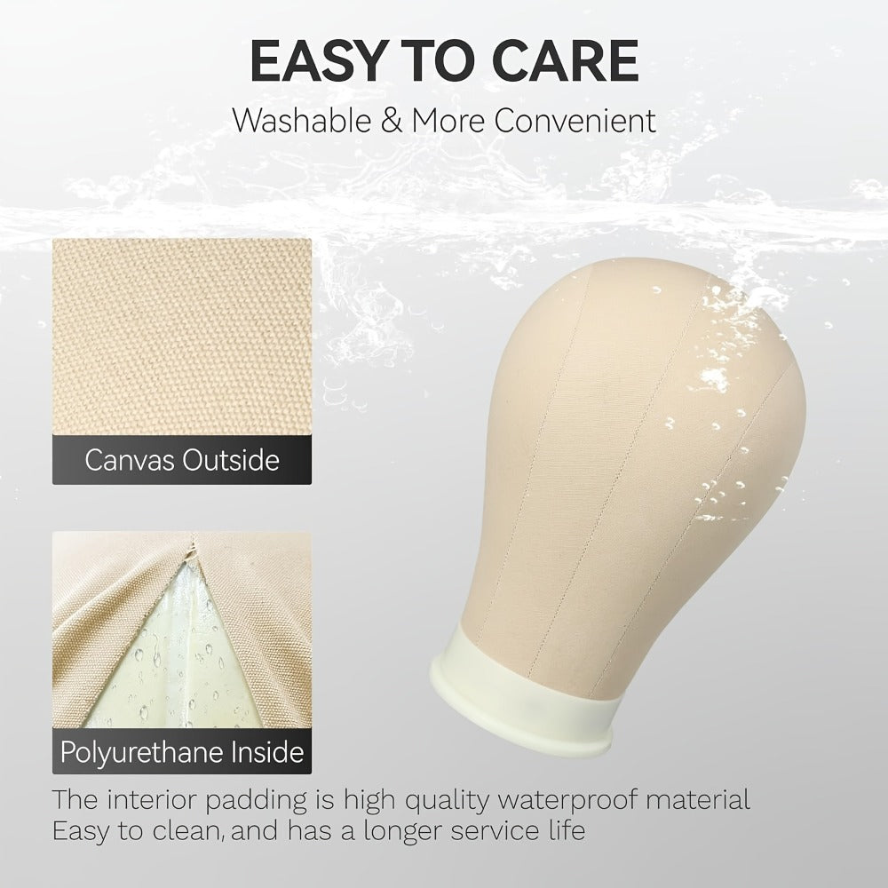 Canvas Mannequin Head for Wig Making with Stand 21 22 23 24 Inch – Complete Set with Needles & Wig Caps, Holes for Styling Headbands