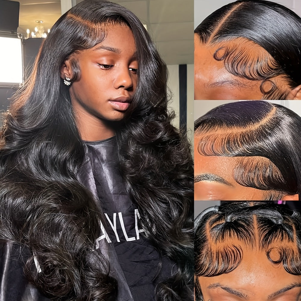 13x4 HD Lace Front Body Wave Synthetic Wig 250% Density Glueless Natural Black Crimson, for Home, Travel and Salon Hair Styling
