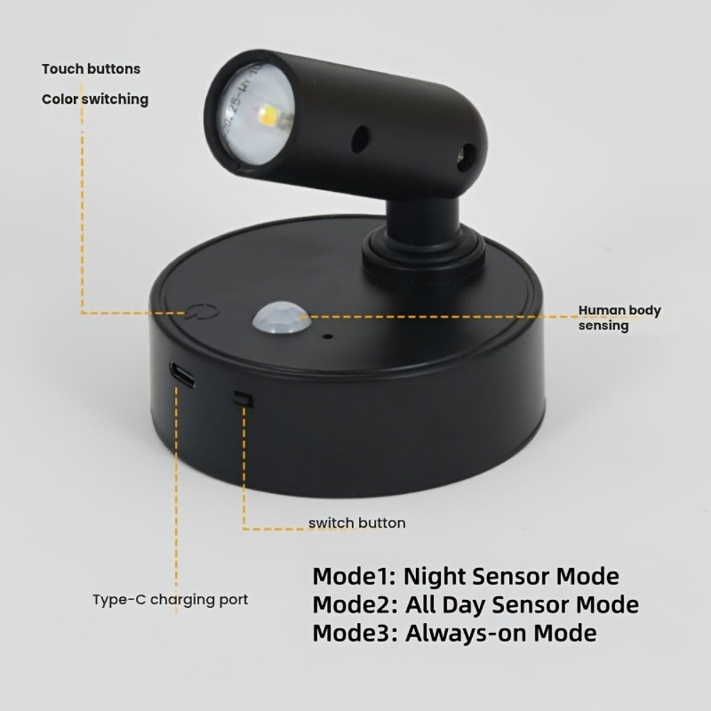 Wireless LED Spotlight Indoor 2 Pack Remote Control 3-Color Adjustable Motion Sensor Magnetic for Entryways, Bedrooms and Living Spaces